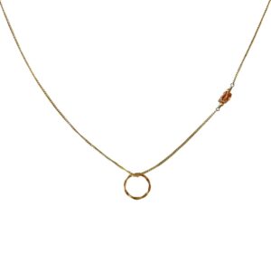 Gouden ketting met cirkel hanger en hessoniet schijfjes.