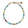 Kralenarmband met edelstenen in blauw en groen tinten met metalen rechthoekjes