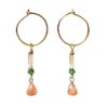 Gouden oorringen met langere hangers. Met rutielkwarts, parel, chrysopraas en zonnesteen.