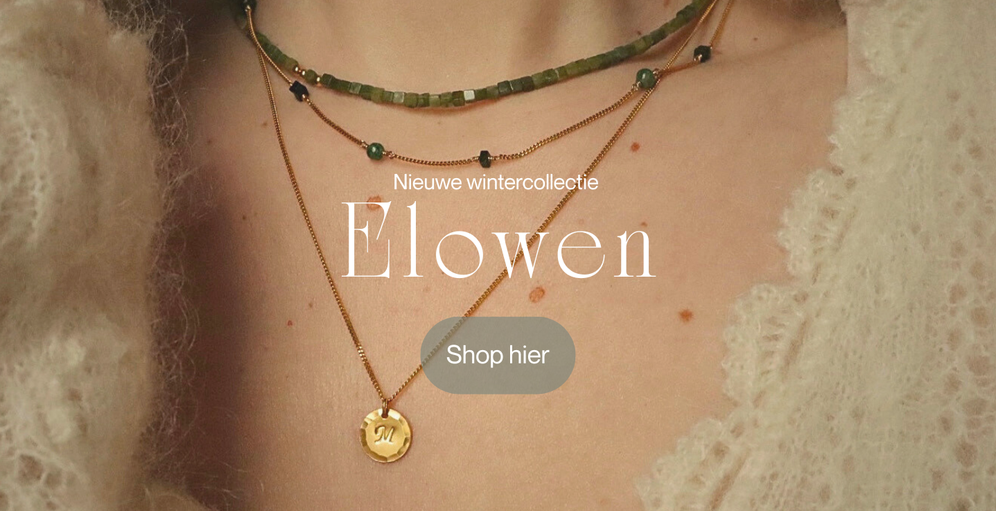 Banner met de “Elowen” wintercollectie sieraden.