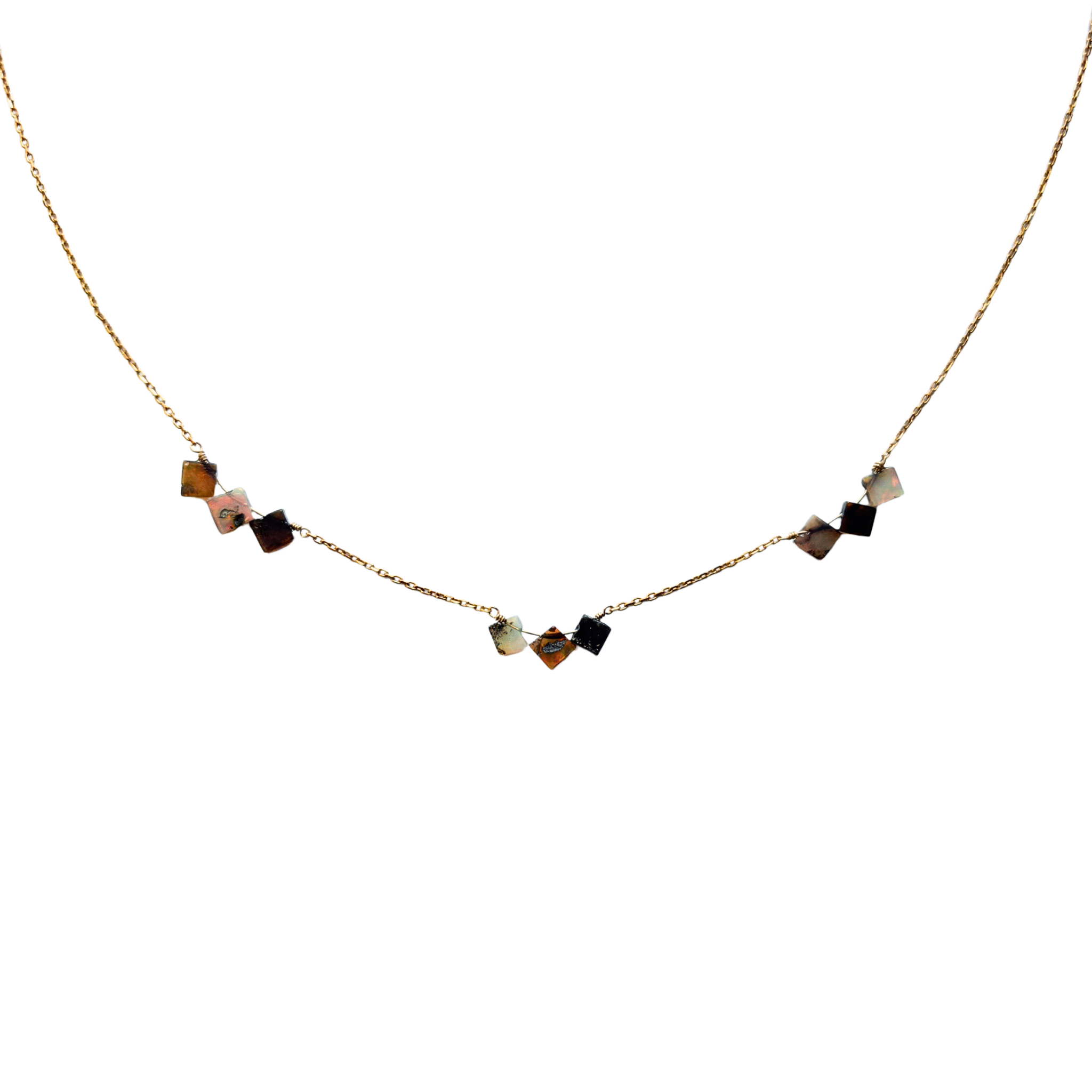 Goud vermeil ketting met plakjes van opaal