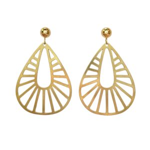 Goud vergulde messing oorbellen met stainless steel oorknopjes in de vorm van een grote druppel.