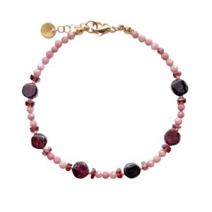 Edelsteen armband Gigi met roze rhodoniet, en rode granaat.