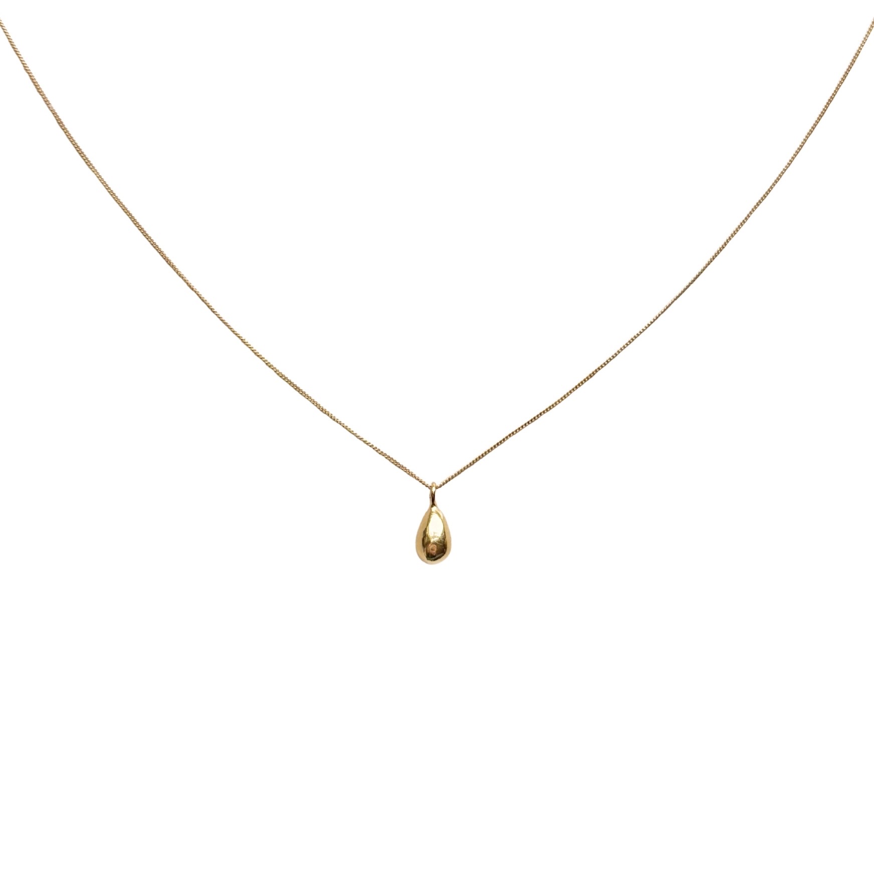 Goud vergulde sterling zilveren ketting met goud vergulde sterling zilveren druppel.