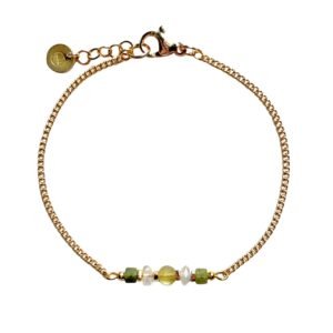 Edelsteen armband Robin met jade, maansteen en granaat.
