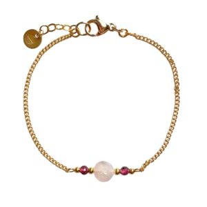 Edelsteen armband met rozenkwarts en paarse granaat