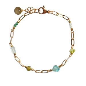 Edelsteen armband Polly met groene en blauwe edelstenen en grovere schakel.