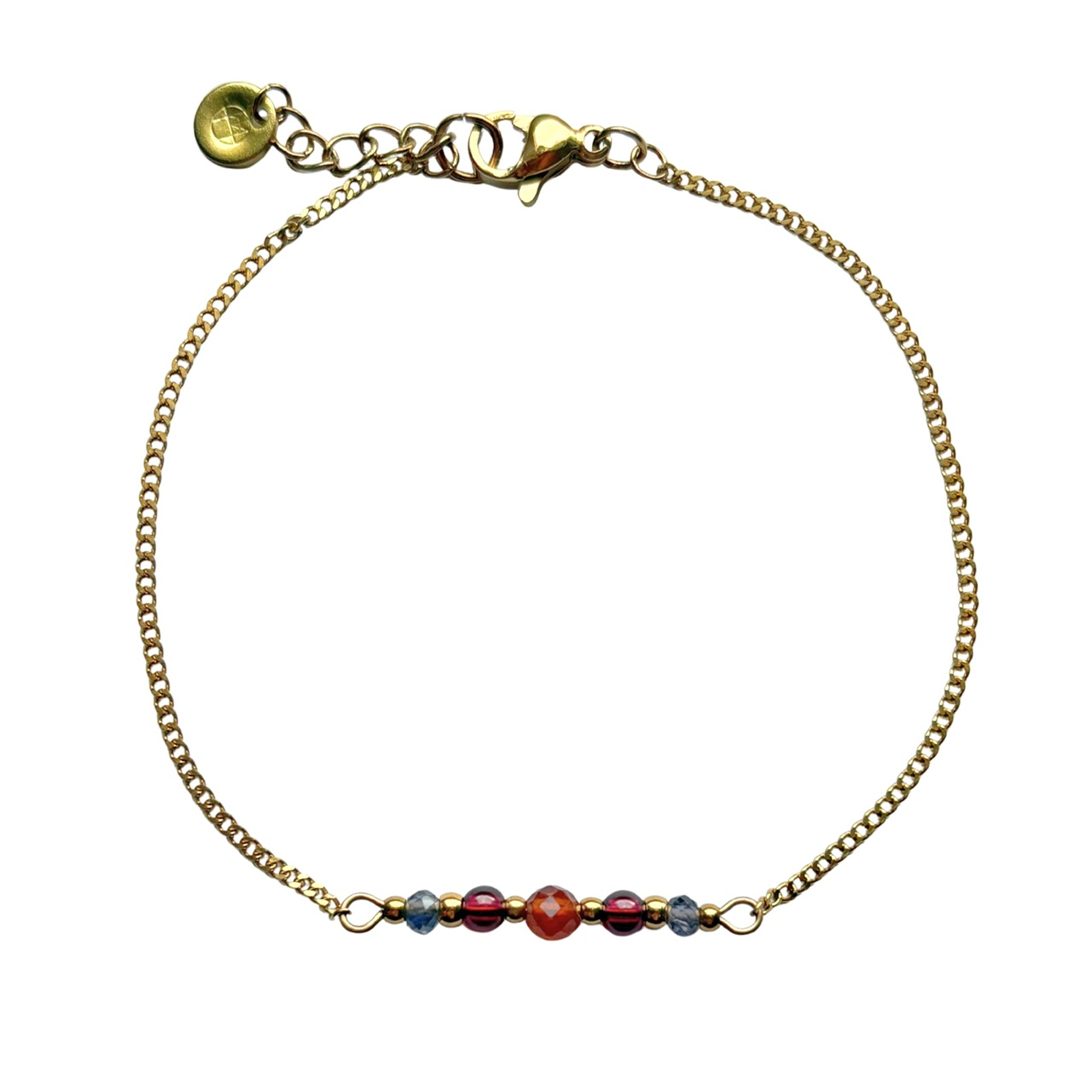 Stainless steel armband met granaat en Ioliet.