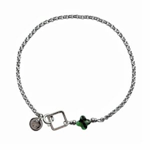 Stainless steel Jasseron schakelarmband met vierkant en klavertje vier van zoisiet.