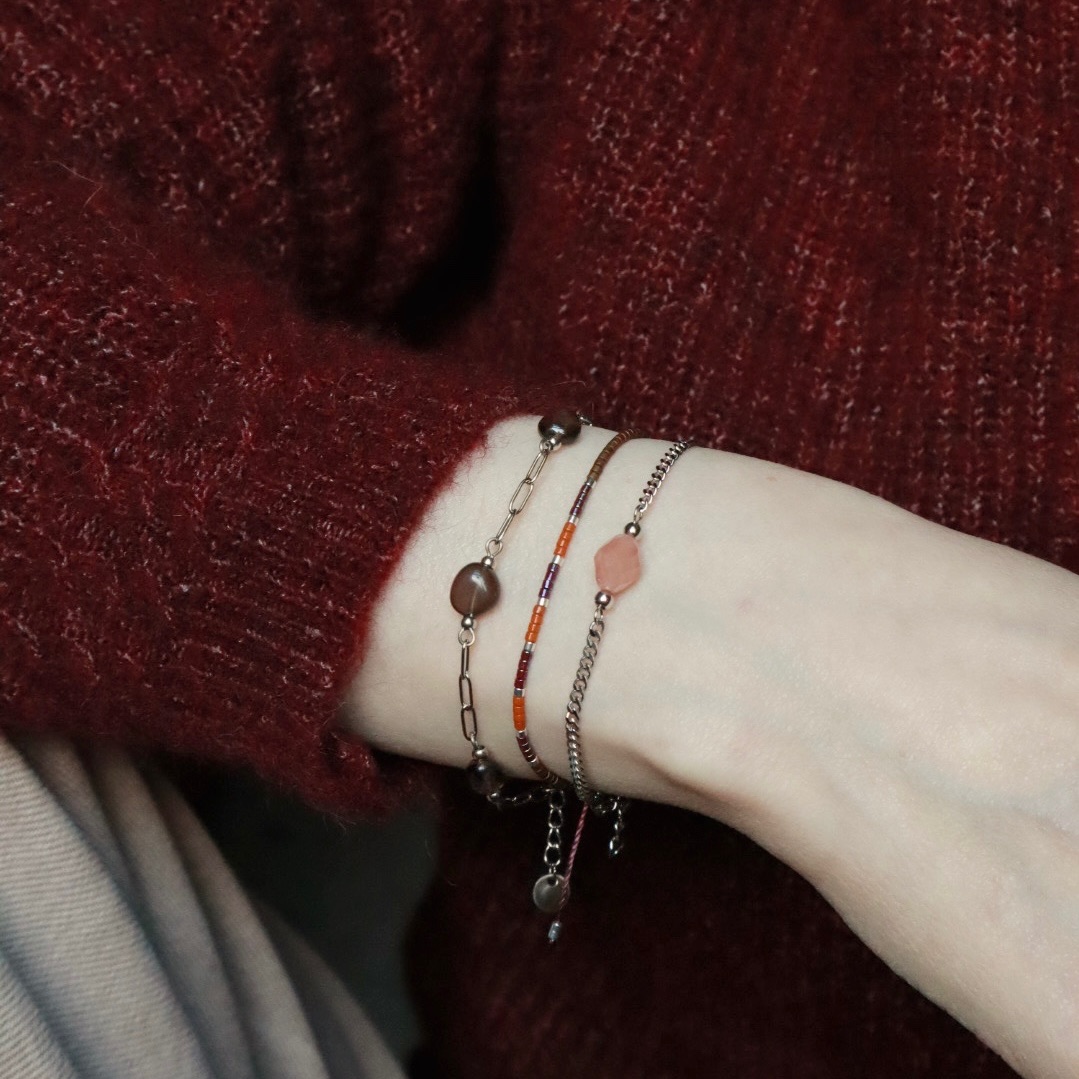 Zilveren armbandenset met rookkwarts, Koordarmband en zonnesteen.